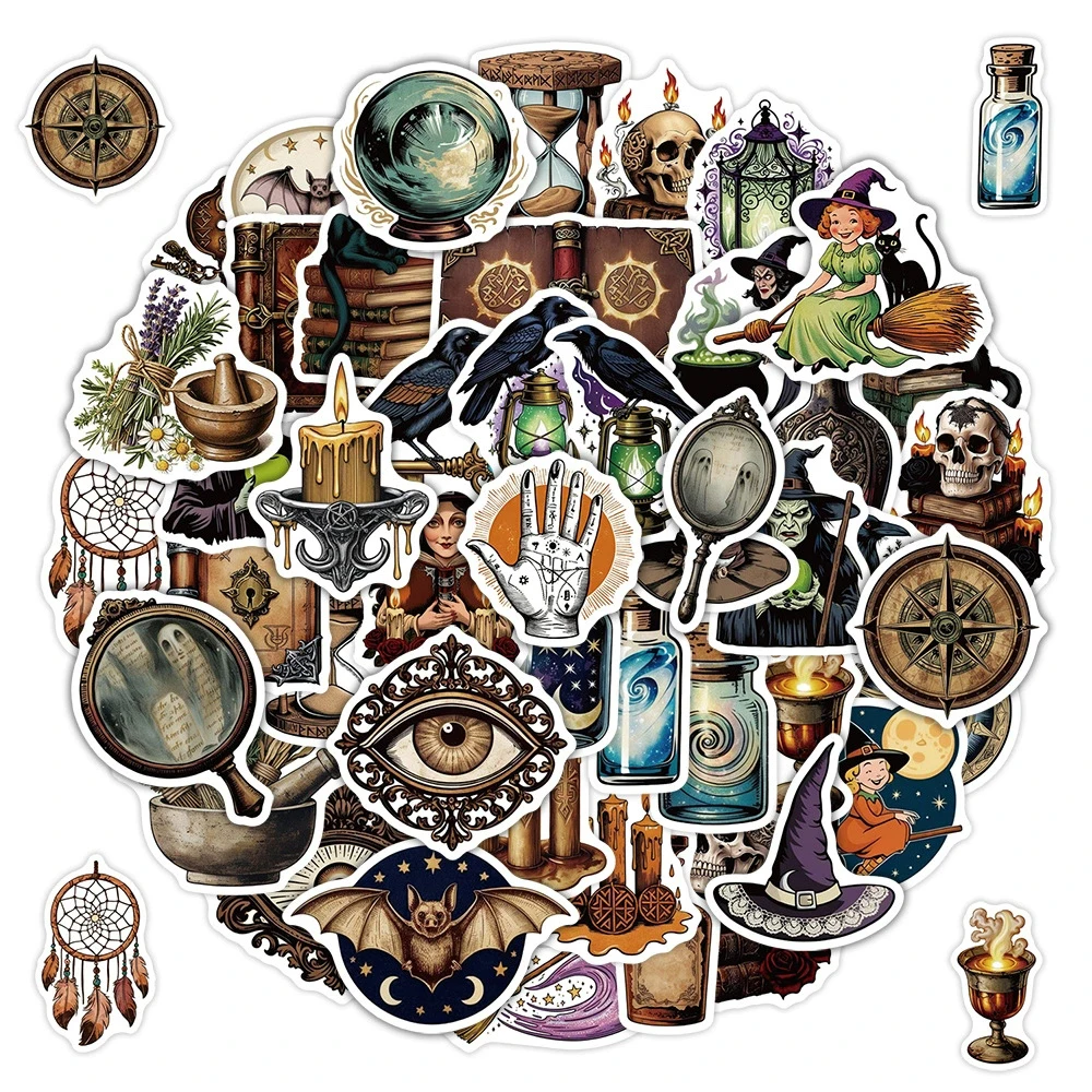 10/30/50pcs Retro Cool Witch Skull Graffiti Stickers Waterproof DIY Motorcycle Laptop Notebook Guitar Goth Cartoon Sticker Toy
