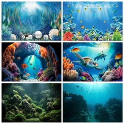 Underwater World Seabed Photography Backdrop Ocean Undersea Shark Fish Coral Baby Birthday Party Decor Photo Background Props