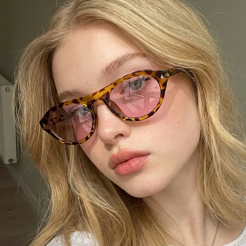 

Small Frame Cat Eye Sunglasses Women Square Punk Sunglasses Men Fashion Leopard Print Glasses Outdoor Sports Sunshade Sunglasses