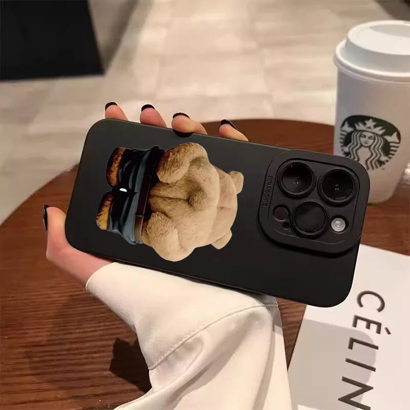 Funny Cool Bear Silicone Phone Case For iPhone 16 15 14 13 12 11 17 Pro Max XS XR X 7 8 Plus 16e SE2 Shockproof Matte Soft Cover view 3