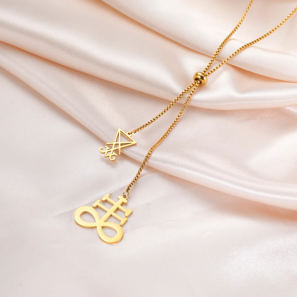 Dawapara Luzifer Siegel und Leviathan-Kreuz, lange Halskette, Gothic-Pullover-Kette, religiöser Schmuck, Edelstahl-Halsketten – Detail 8