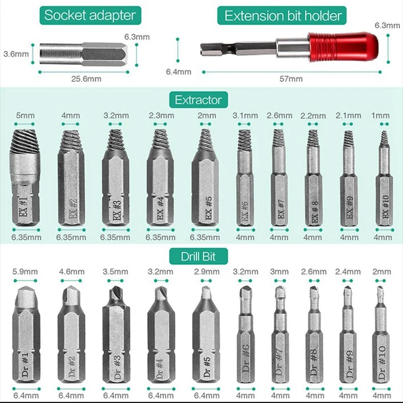 22 Stuks Gebroken Schroef Extractor Set Kit Wordt Gebruikt Voor Het Demonteren Van De Hardware Tools Voor Het Strippen Van De Schroefdraad Kop Schroeven Set