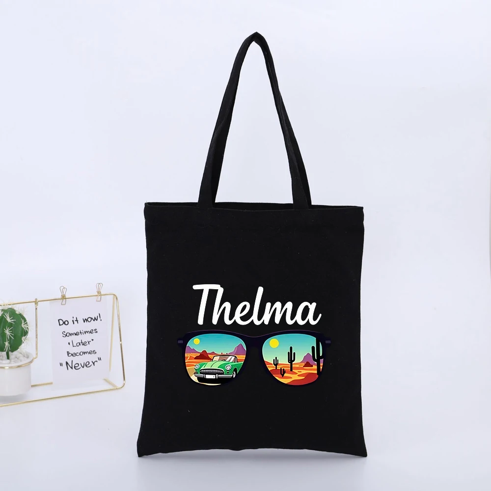 Retro Sunglasses with Desert and Car Graphic Canvas Tote Bag, Vintage Style for Casual Daily Use