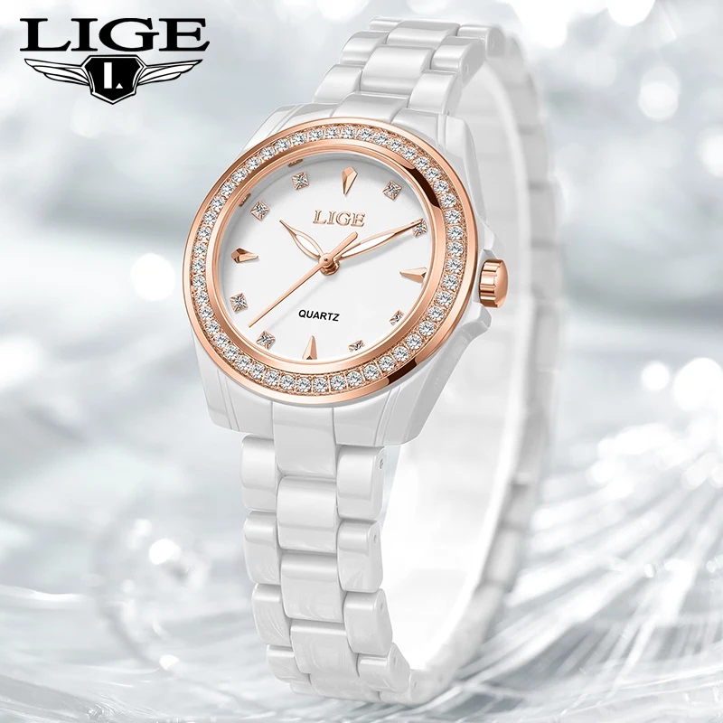 

Часы LIGE 2026: Модные, элегантные, женские, люксовые, кварцевые, водонепроницаемые, с люминесцентным керамическим ремешком, подарок для женщин, Reloj