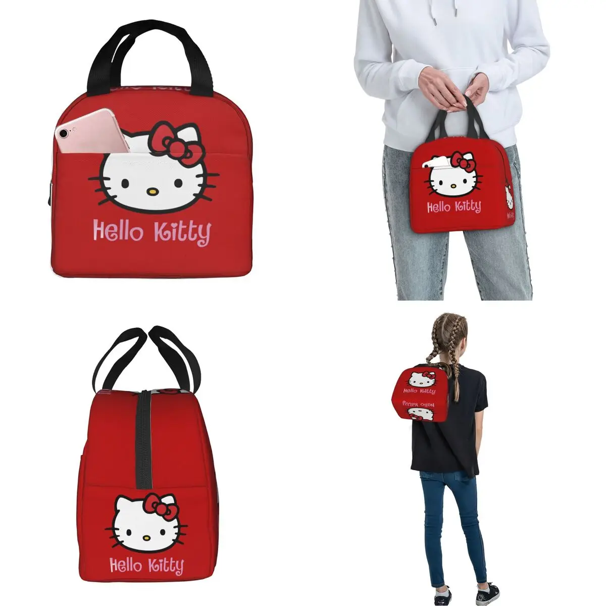 Bolsas de almuerzo con aislamiento facial de Hello Kitty, bolsa térmica reutilizable de alta capacidad, fiambrera, viaje en la playa, hombres y mujeres