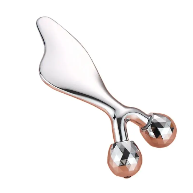 

1pc 3D facial roller massager, two-in-one gua sha massage tool, manual roller metal eye massage stick