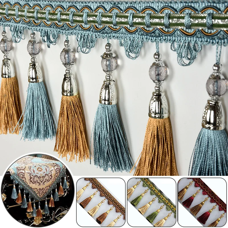 1/3M Two-tone Tassel Lace European Pendant Fringe Trim DIY Sewing Crafts Curtain Accessories Upholstery Cushion Tablecloth Decor