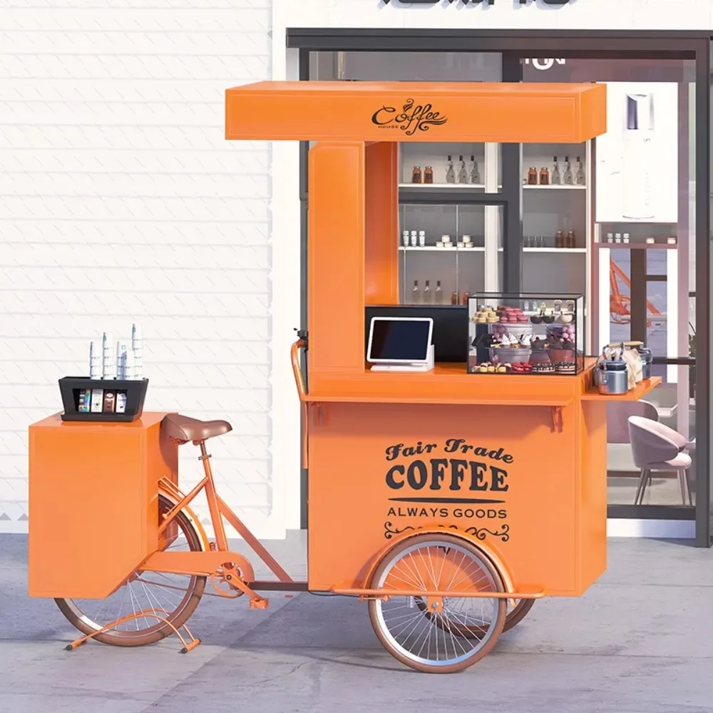 

Mobile coffee cart Multifunctional sales car decoration Reverse bike stall Outdoor milk tea Ice cream tricycle