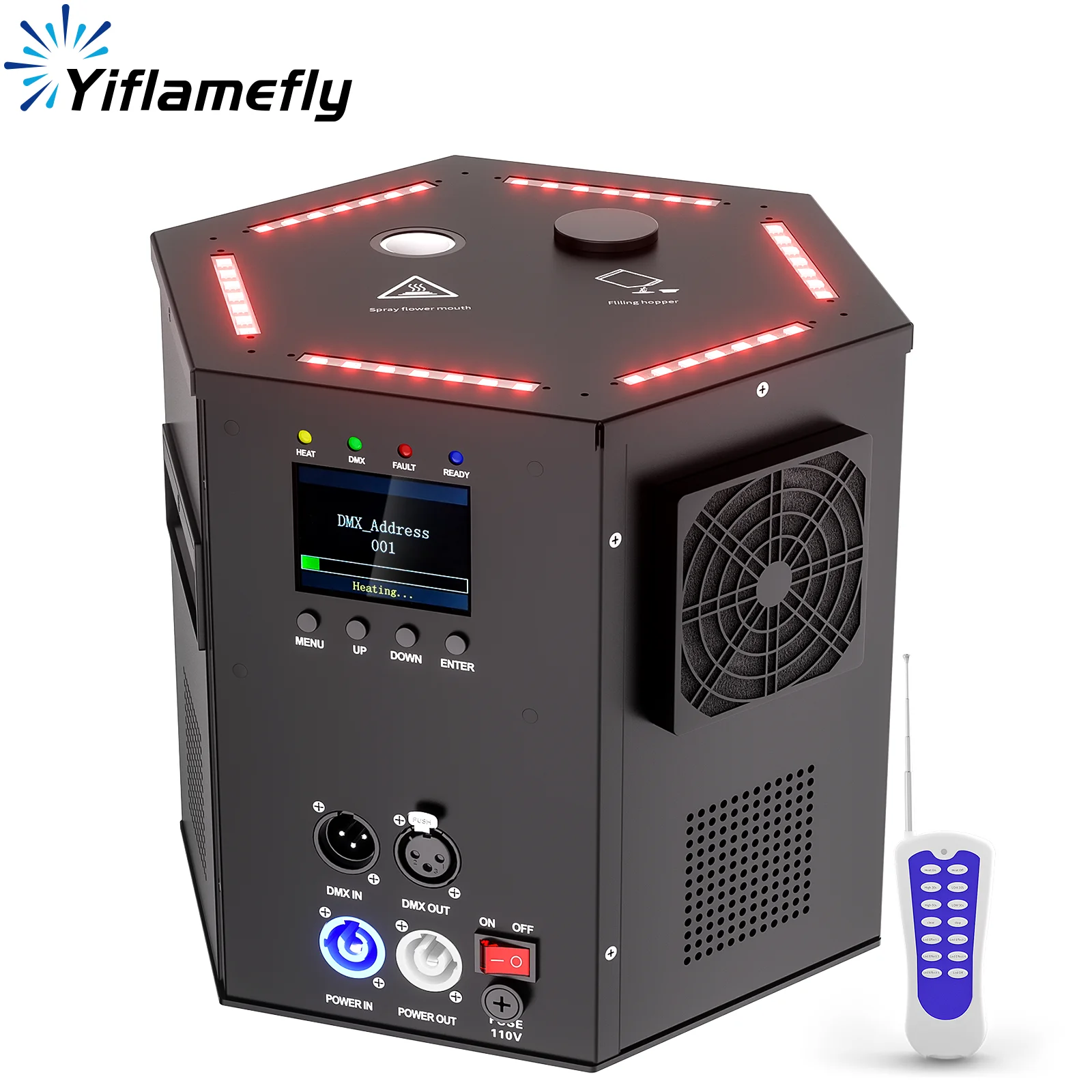 

Yiflamefly 700W RGB Cold Spark Machine Hexagon Black Electronic Flower Flame Spraying Machine For Stage Wedding Party Disco Show
