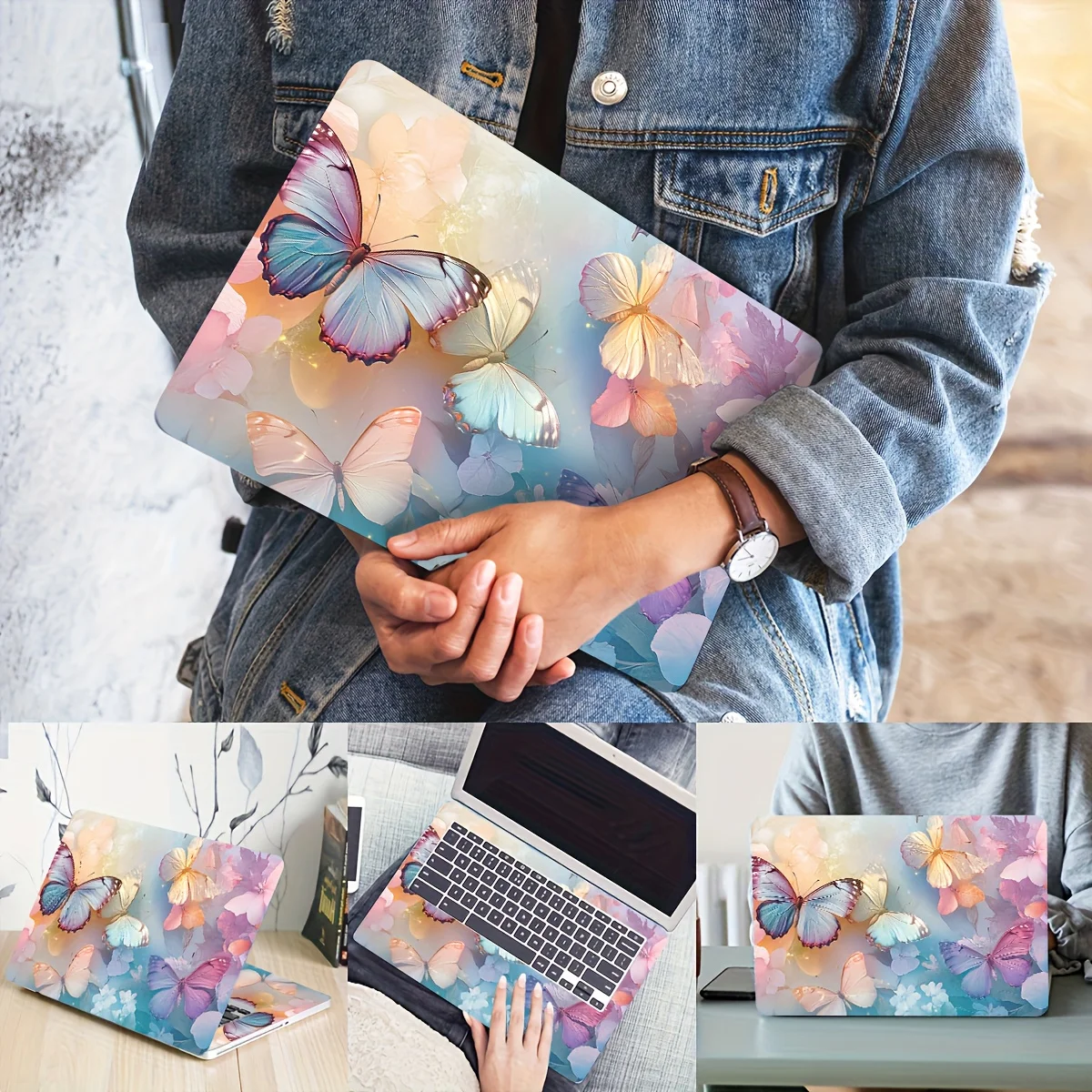

Набор из 2 наклеек с бабочками для ноутбука, водонепроницаемые и устойчивые к царапинам виниловые наклейки - мягкие цветные самоклеящиеся наклейки для чехлов и автомобилей