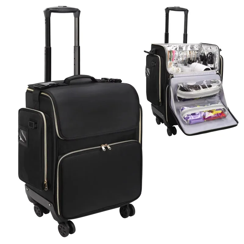 hairstylist suitcase with rotatable wheels hairstylist bag with removable pouch heat insulation haircut tool