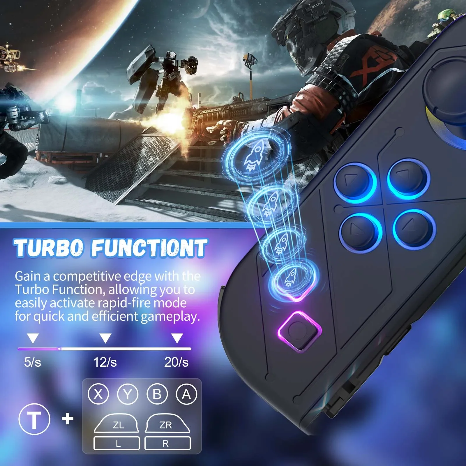 Joy Pad สําหรับ Nintendo SWITCH/Led Lite จอยสติ๊กไร้สาย RGB Gamepad Controller Grip สนับสนุน Wake-Up และฟังก์ชั่น Turbo 6 แกน