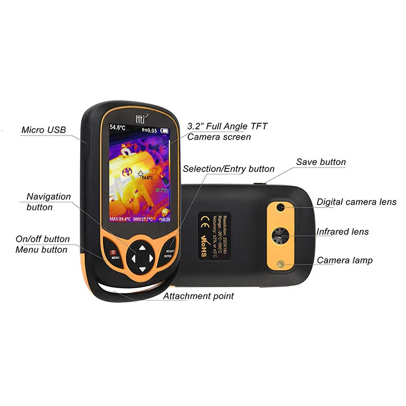 Handheld 3.2 "Full angle kamera termowizyjna na podczerwień temperatura powierzchni obrazowanie w czasie rzeczywistym transmisja termowizyjna