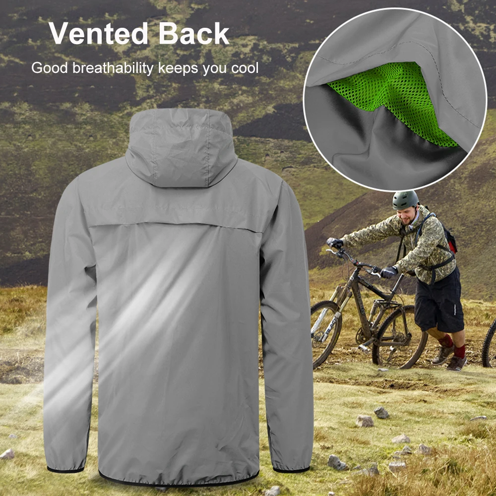 Men Reflective Cycle Jacket Windproof Hooded Bike Jacket Coat for Running Hiking Walking Night Safety Jacket