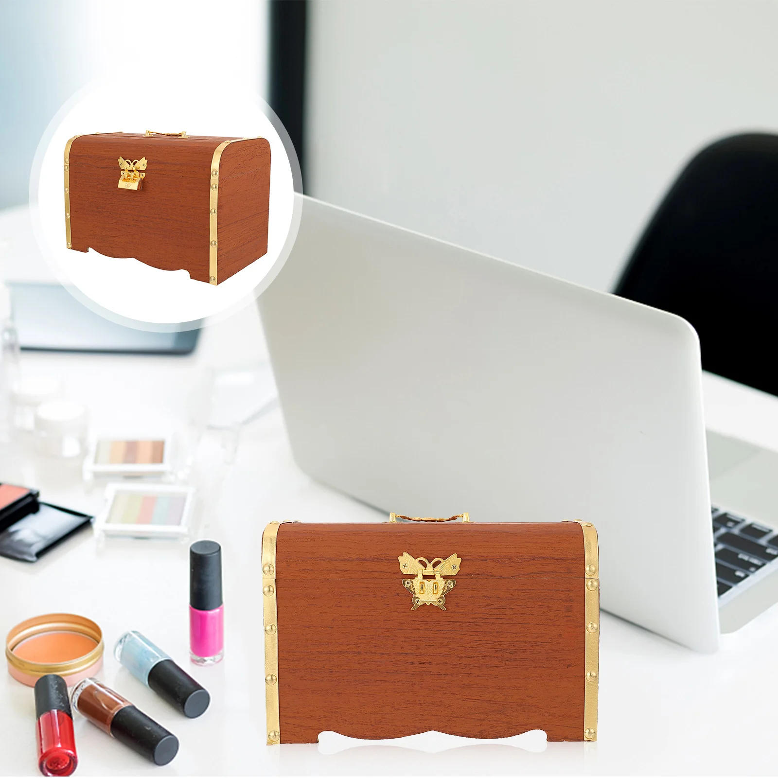 

1Pcs Wooden Coin Box Lockable Storage Box Vintage Flipping Lid for Coins Jewelry Home Decor Practical Treasure Case