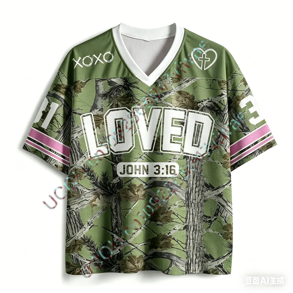 You Are So Loved Mesh Jersey Branch Graphic Printed Short Sleeve Hip Hop Street Party Tee V-neck Loose Top Summer Women's Tshirt