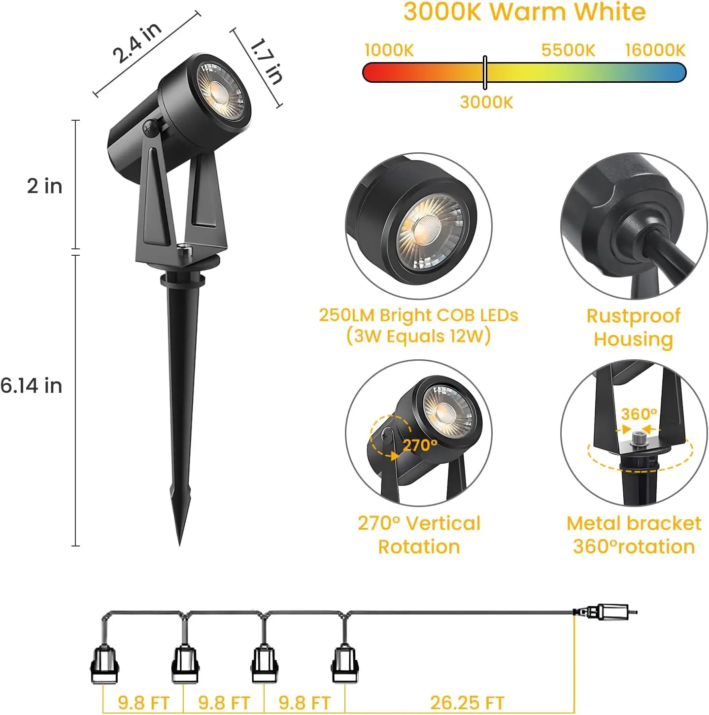 4-8 Pack Landscape Lighting Low Voltage Outdoor Spotlights with Transformer,Plug in LED Spot Lights for Yard, Backyard,House 12V