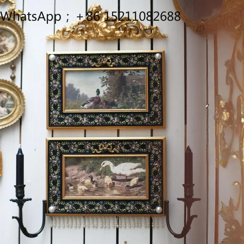 SCY medieval niche retro bow three-dimensional hanging painting living room landscape brass candlestick decorative painting