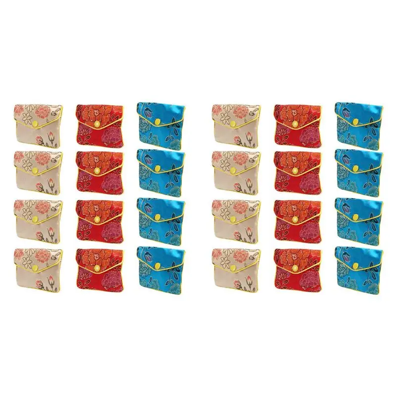 

A95D-24 шт., шелковый кошелек для ювелирных изделий, парчовая сумка с вышивкой, подарочная сумка, разные цвета