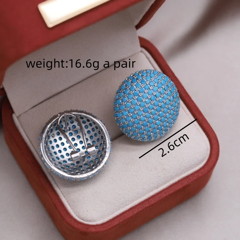 Korean new design fashion jewelry 14K gold plated round blue zircons earrings elegant women daily work accessories