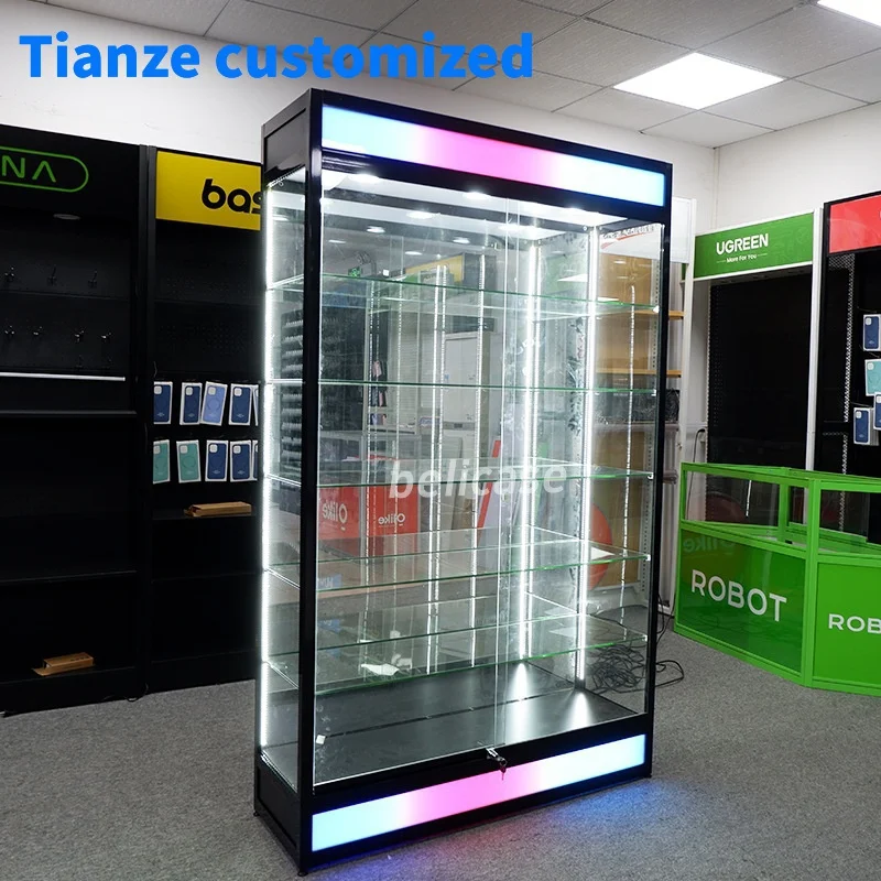 (Customized) retail shop furniture aluminum frame showcases glass display store glass cabinet display smoke shop di