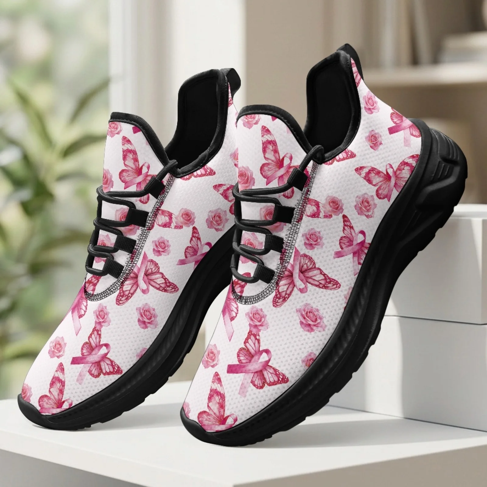PENSTROLL Butterflies and Rose Lightweight Casual Shoes Comfortable Slip On Walking Shoes for Gym Men
