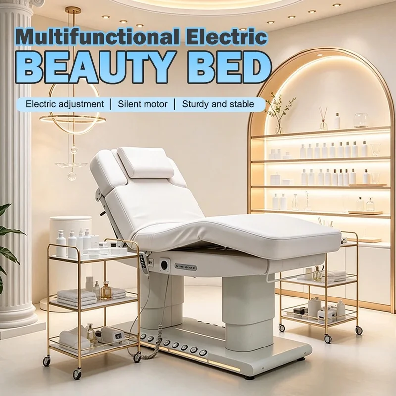 Professionnel 4 Motors Curved Electric Beauty Facial Bed Heated Memory Foam Salon Massage Table with Foot Control