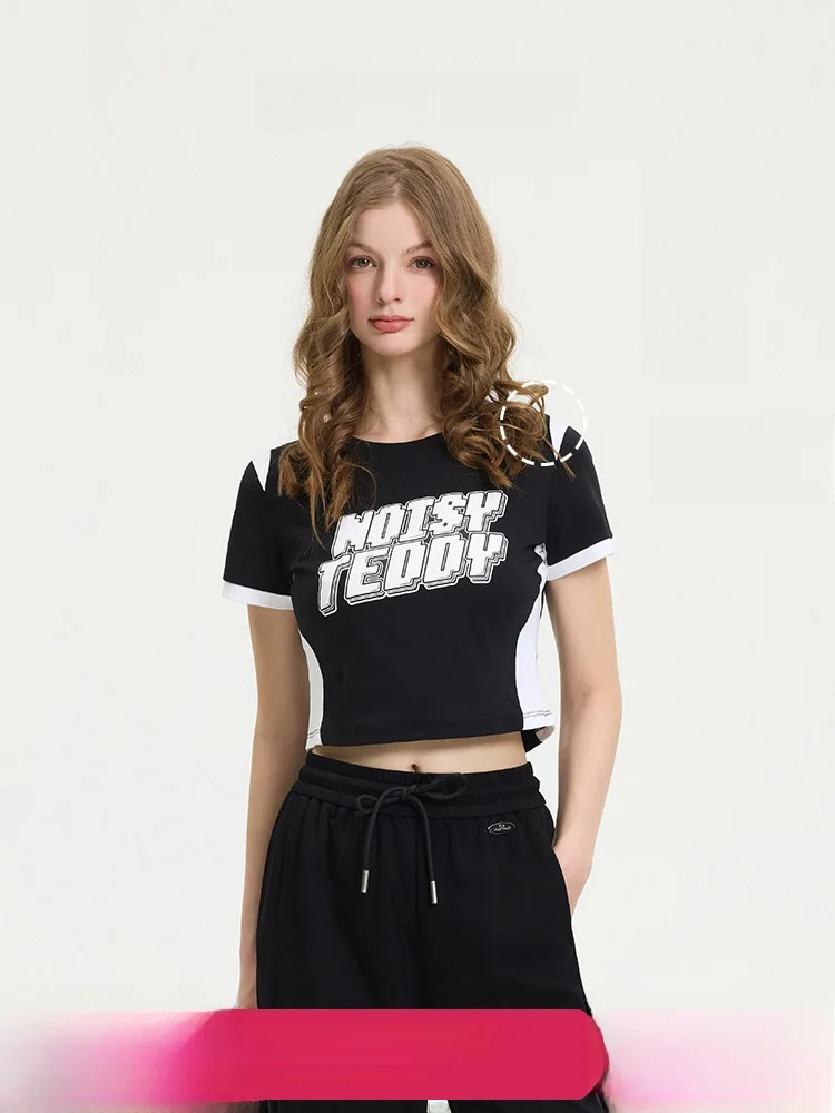 

Faionable Letter Print ort Sve T-irt Women's Slim Fit Summer New Arrival NOISY TEDDY Cotton 00% Regular Length