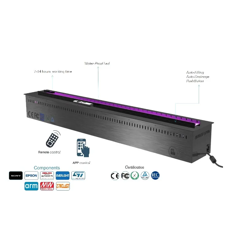 Camino elettrico moderno per interni 3D LED Finto fiamma Inserto per legna Montaggio a parete Acciaio per vapore d'acqua 3D per zona pranzo