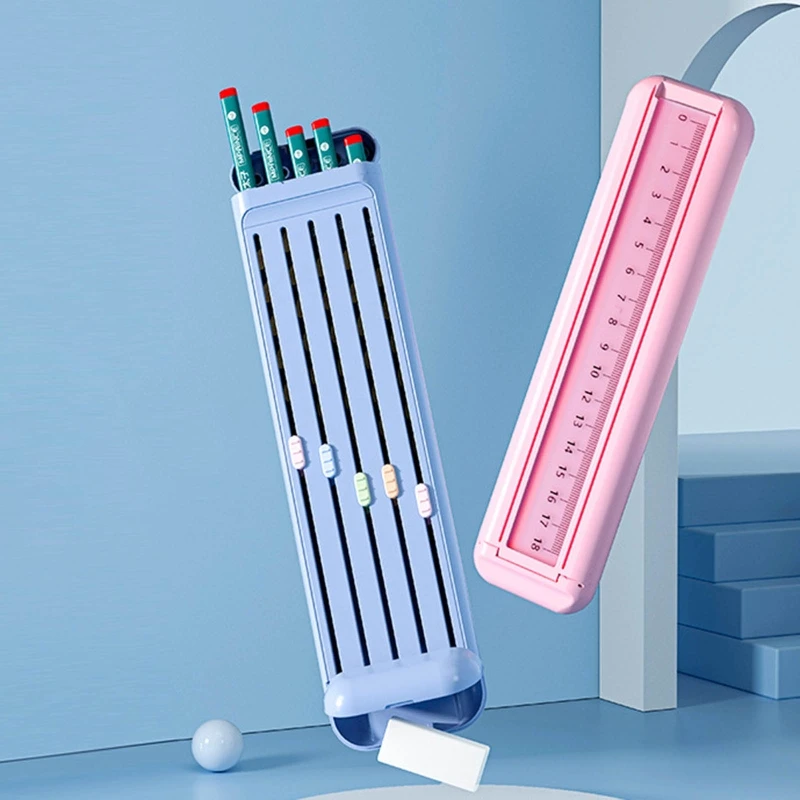 Zestaw papeterii Nolvety zawiera 5 ołówków gumka linijka kompaktowy długopis ABS do etui zapinanego na magnes dla dzieci