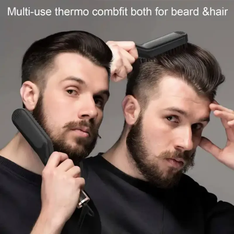 Men's Beauty Beard Straightening Device Brush 3‑In‑1 Curling Device Mini Men's Beard Care Short Hair Straightening Device Comb