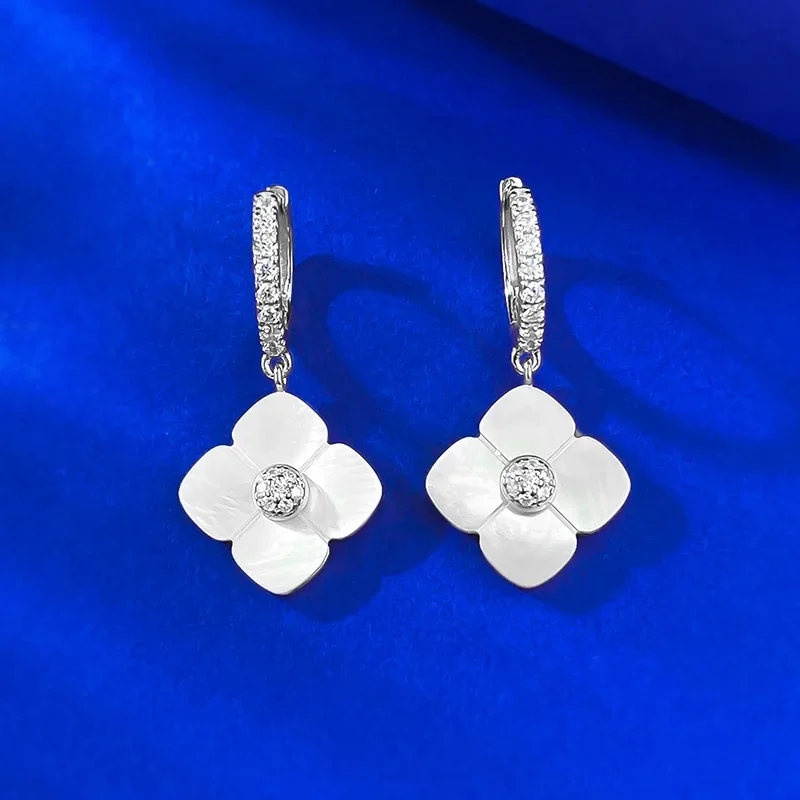 

2025 S925 Silver Powder Beimu Four Leaf Clover Colorful Earrings, Light Luxury and High End Wedding Jewelry