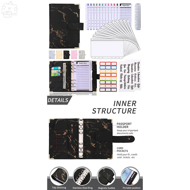 A6 Loose-leaf Notebook Binder New Budget Plan Notebook A6 Cash Envelope Saving Money 6 Holes Binder For Financial Management