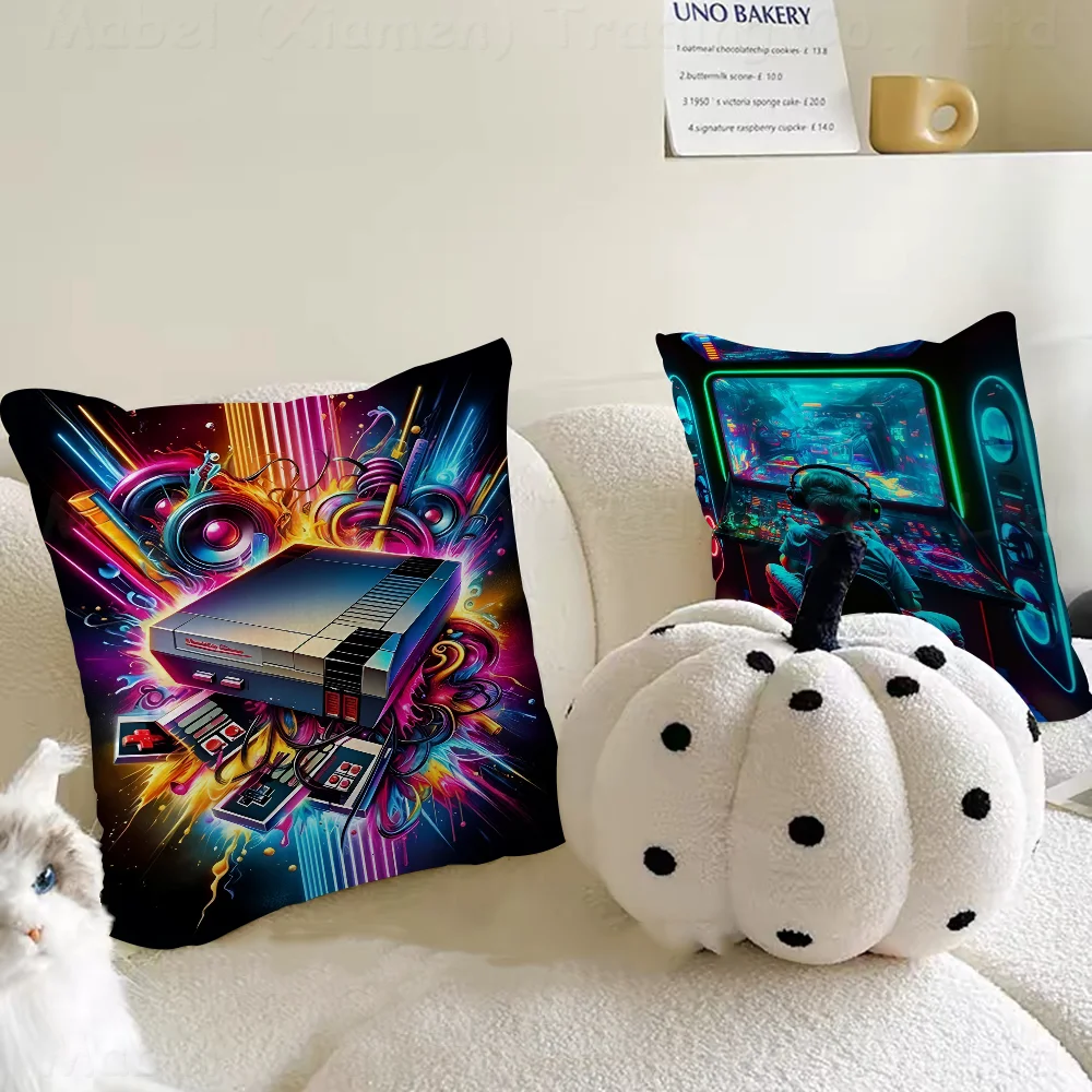 Neon Video Game CharacterPillow Covers Cartoon Sofa Decorative Home Double-sided Printing Short Plush Cute Cushion Cover