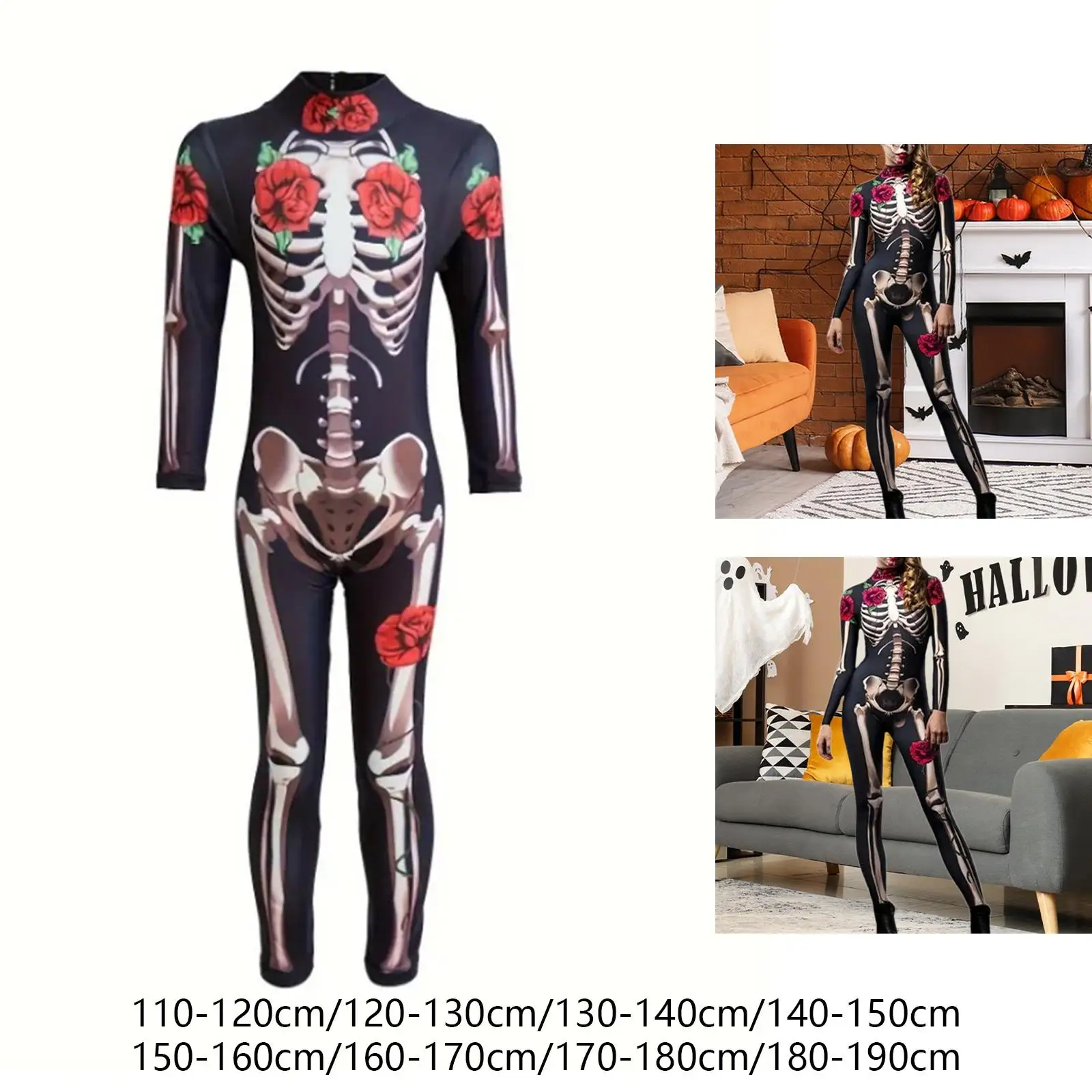 

Halloween Skeleton Costume Skinny Creative Bodysuit Scary Costume Decor Suit