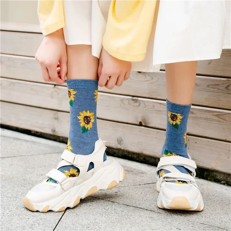 Hot Sale Fashion Creative Harajuku Japanese Socks Spring Fall Winter Sunflower Short Socks Casual Colorful Cotton Funny Tide Sox