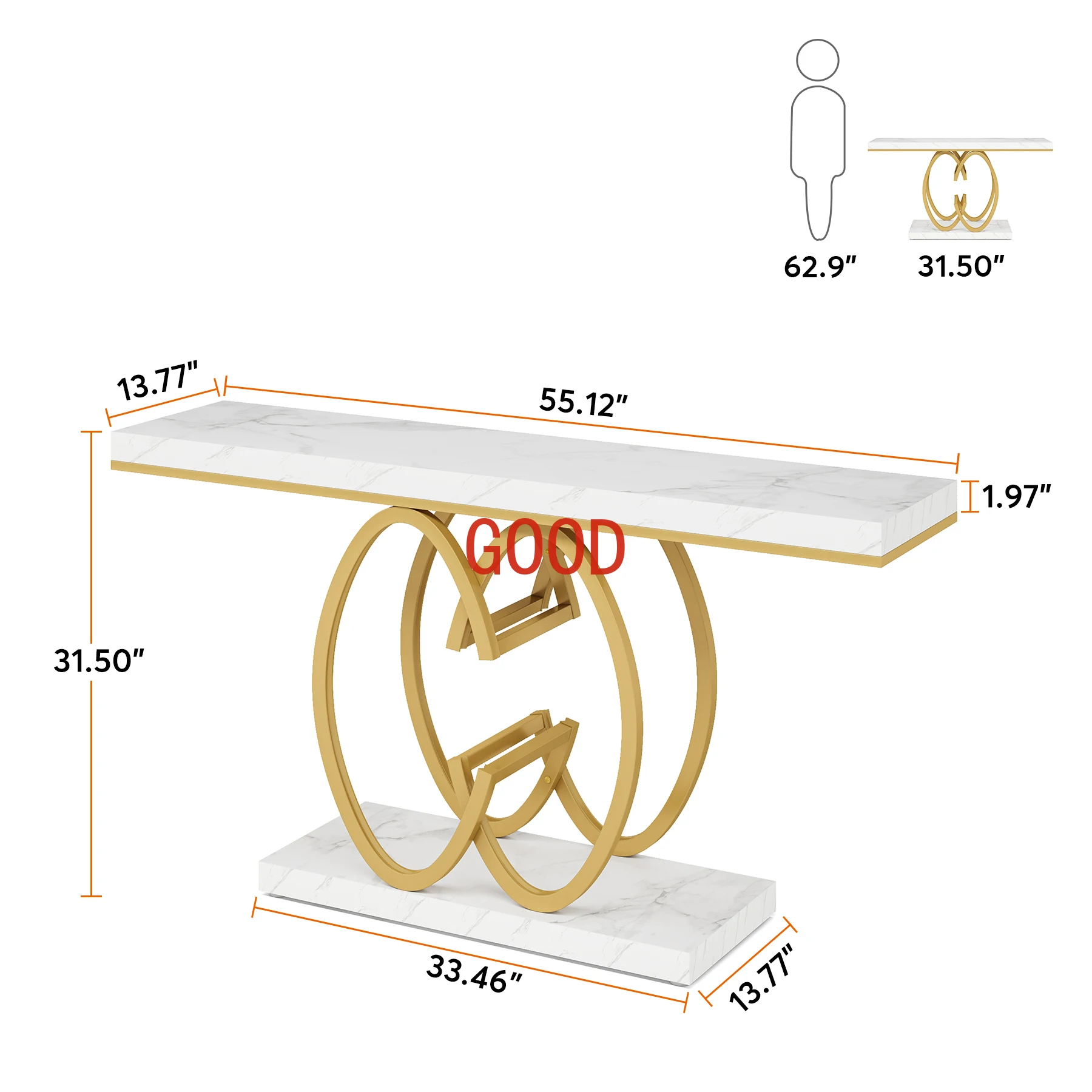 Tribesigns 55 Inch Console Table for Hallway, Faux Marble Gold Entryway Table with Geometric Metal Base, Sofa Accent Table