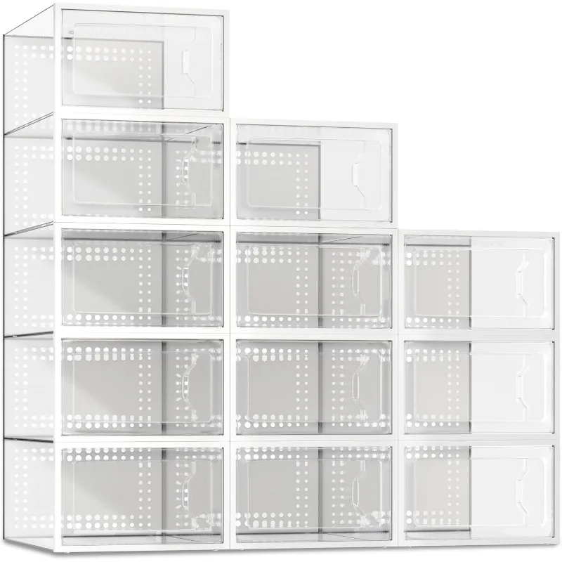 

12 Pack Shoe Storage Box Clear Plastic Stackable Shoe Organizer for Closet Space Saving Shoe Rack Sneaker Container Bin Holder