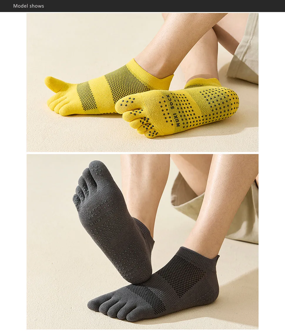 Yoga Pilates Fünf-Finger-Socken Knöchel Männer Baumwolle Dispense Rutschfestes Netz Solide Einfache Kompression Sportlich, Sport Boot Zehensocken – Detail 4