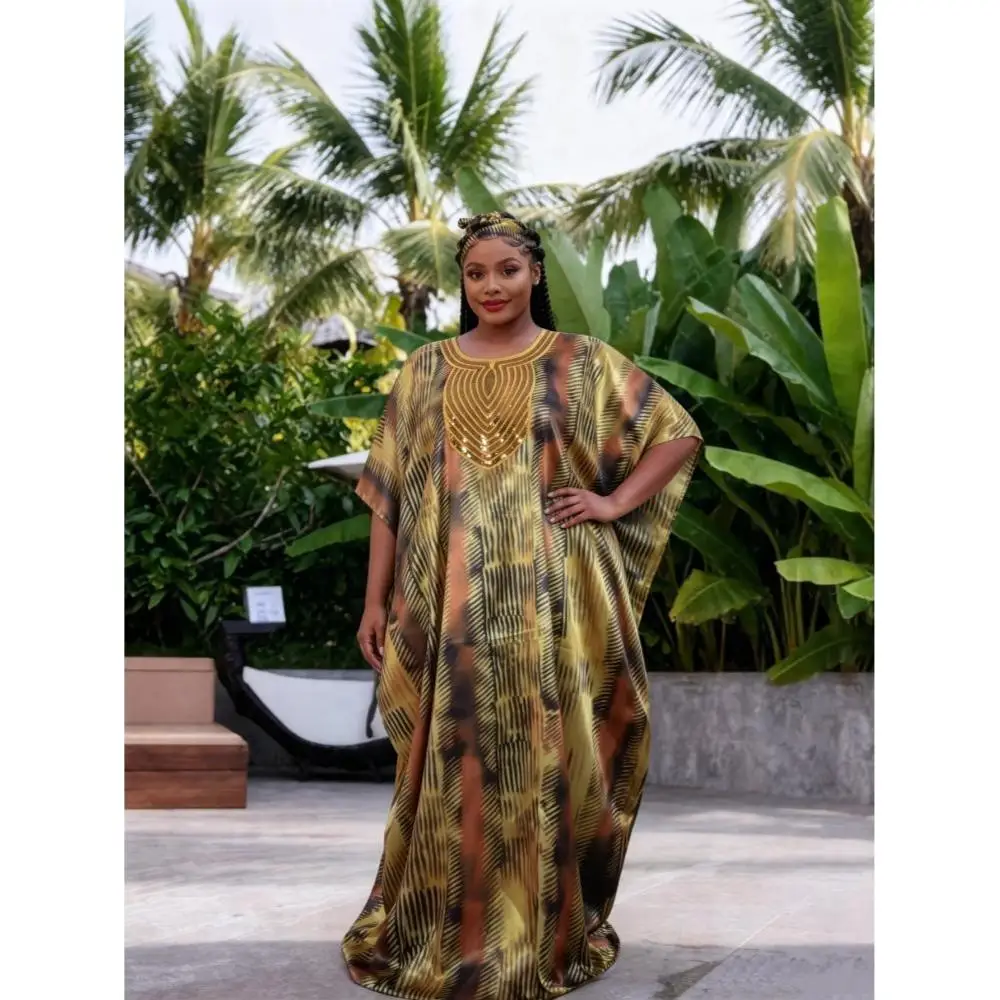 

African Middle Eastern Traditional Abaya Dress Plus Size with Beaded Scarf for Women