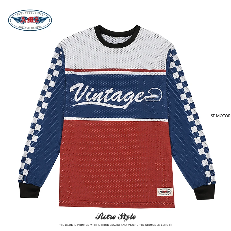 AMZ Motorcycle Shirts & Tops Retro Scrambler Jersey Motorcycle Trials Bike Tops Cafe Racer  Summer Quick Drying Long Sleeves