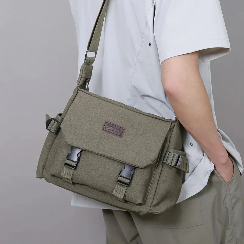 new Men's Casual Travel Shoulder Bag Large Capacity Canvas workwear bag Cloth Crossbody Bag Adjustable shoulder straps khaki