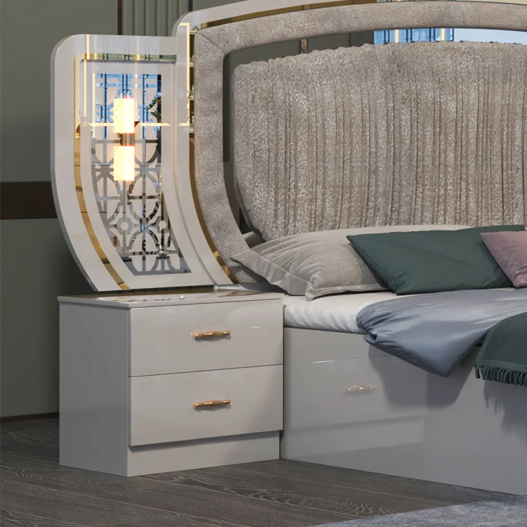 Modern Design Cheap Queen Bed Wood MDF Double Bed Set Family Apartment Luxury Wood Frame Full King Bed