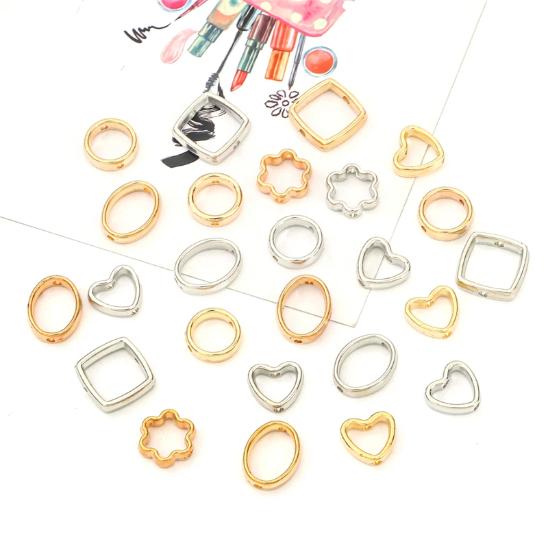 50pcs Two Hole CCB Love Heart Flower Circle Frame Beads Spacer Connectors for DIY Jewelry Making Necklace Bracelet Accessories