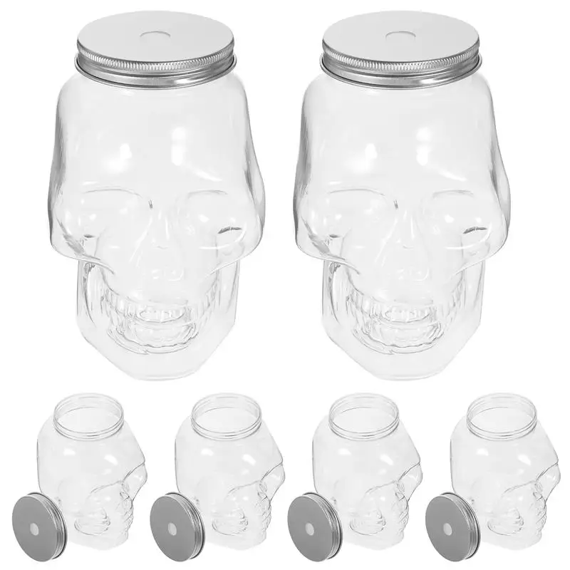 Botella de bebida con forma de calavera, botella de plástico con temática de Halloween, botella para beber recargable vacía con tapas, 6 uds.