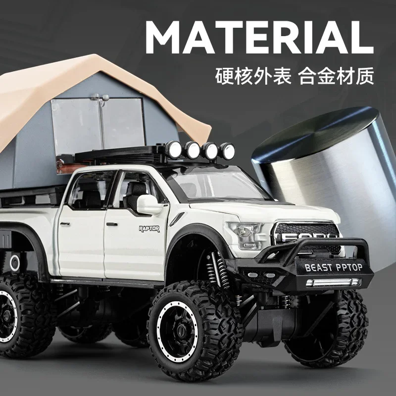 1:24 F150 Raptor Speelgoedauto Diecast Miniatuurmodel Sport Geluid en licht Educatieve collectie Cadeau voor kinderen