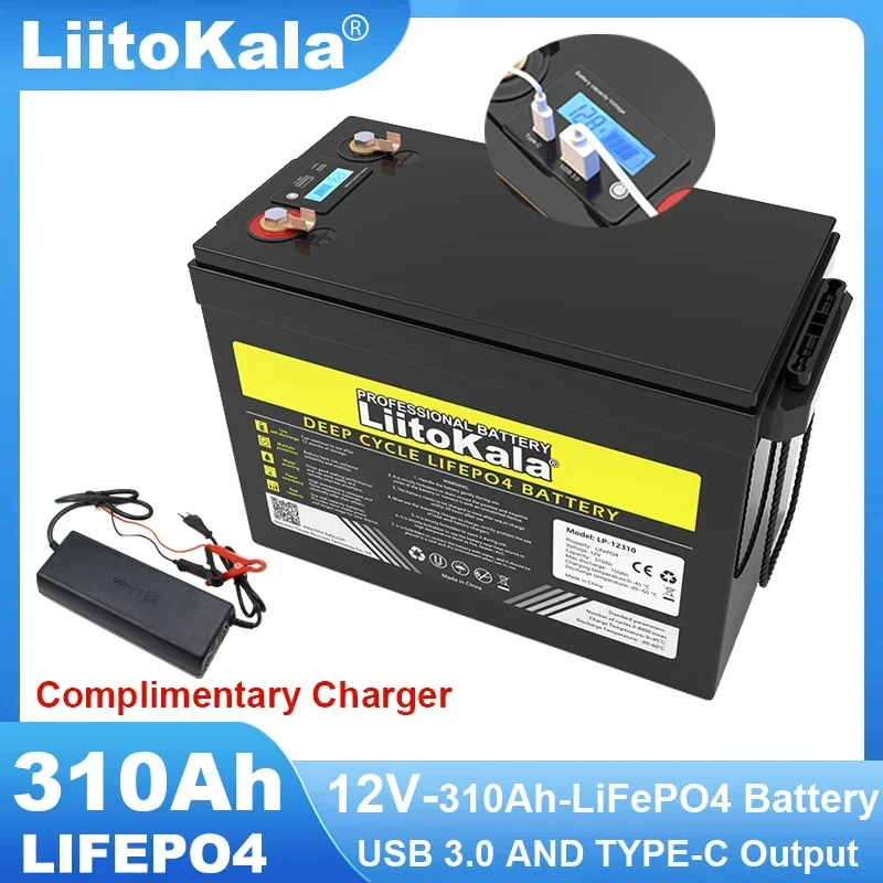 LiitoKala 12v 200Ah 280Ah 310Ah LiFePO4 battery with 12.8V BMS For RV Campers Golf Cart Off-Road Solar Wind batteries Tax Free