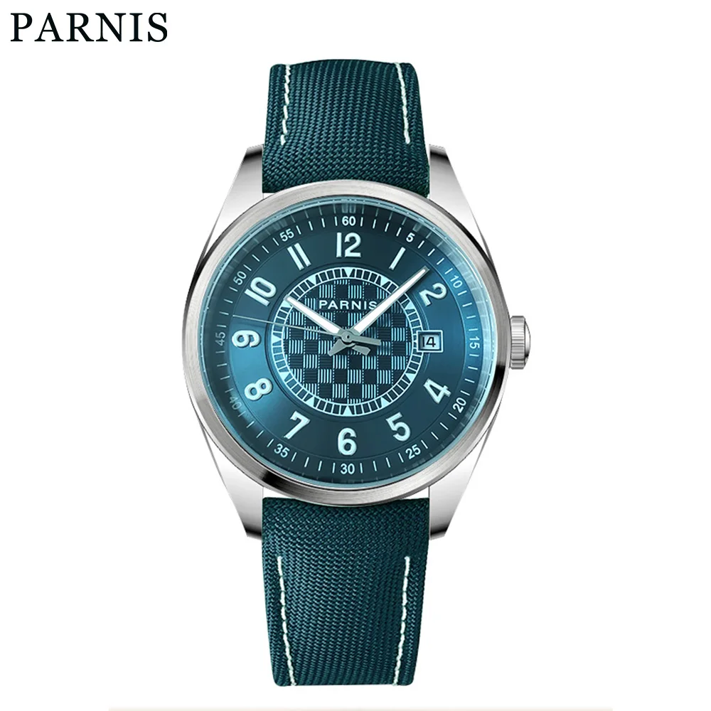 

Parnis 40mm Blue Dial Mechanical Automatic Men Watch Miyota 8215 Sapphire Glass Leather Strap Wristwatch 2024