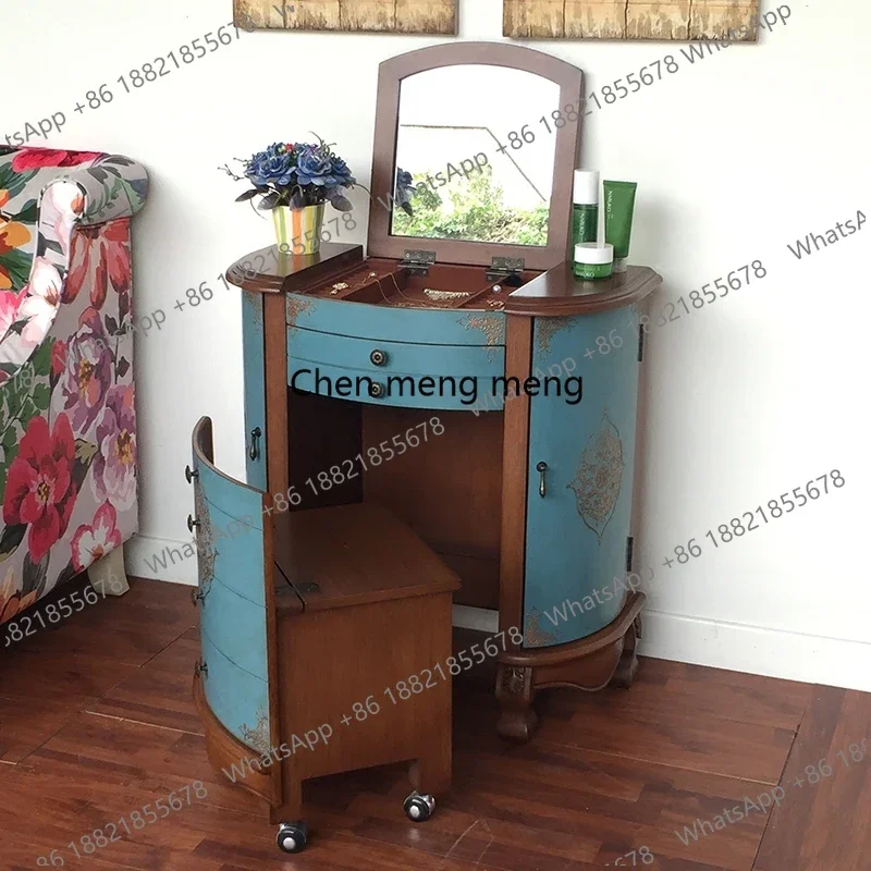

E136 Luxury Hidden Vanity Table Dest Natural Wooden Corner Drawer Makeup Vanity Desk Mirror Vintage Coiffeuse Chambre Home Furn