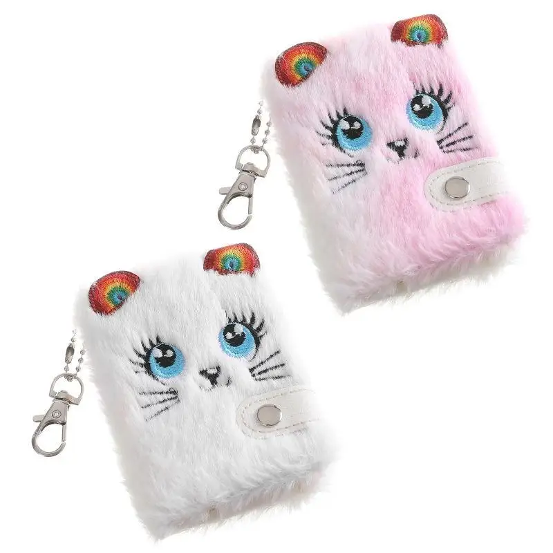 Y1UB Pocket Notebook Plush Notepad with Keychain Portable Address Book for Children Adult Note Taking Writing Drawing